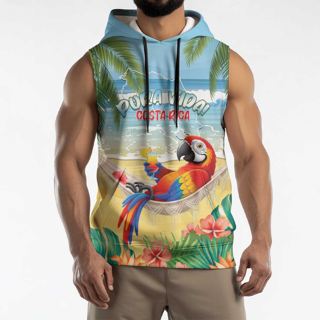 Pura Vida Costa Rica Sleeveless Hoodie Chilling Scarlet Macaw Tropical Vibes - Wonder Print Shop