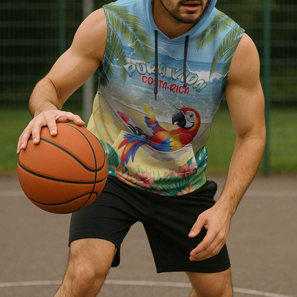 Pura Vida Costa Rica Sleeveless Hoodie Chilling Scarlet Macaw Tropical Vibes - Wonder Print Shop
