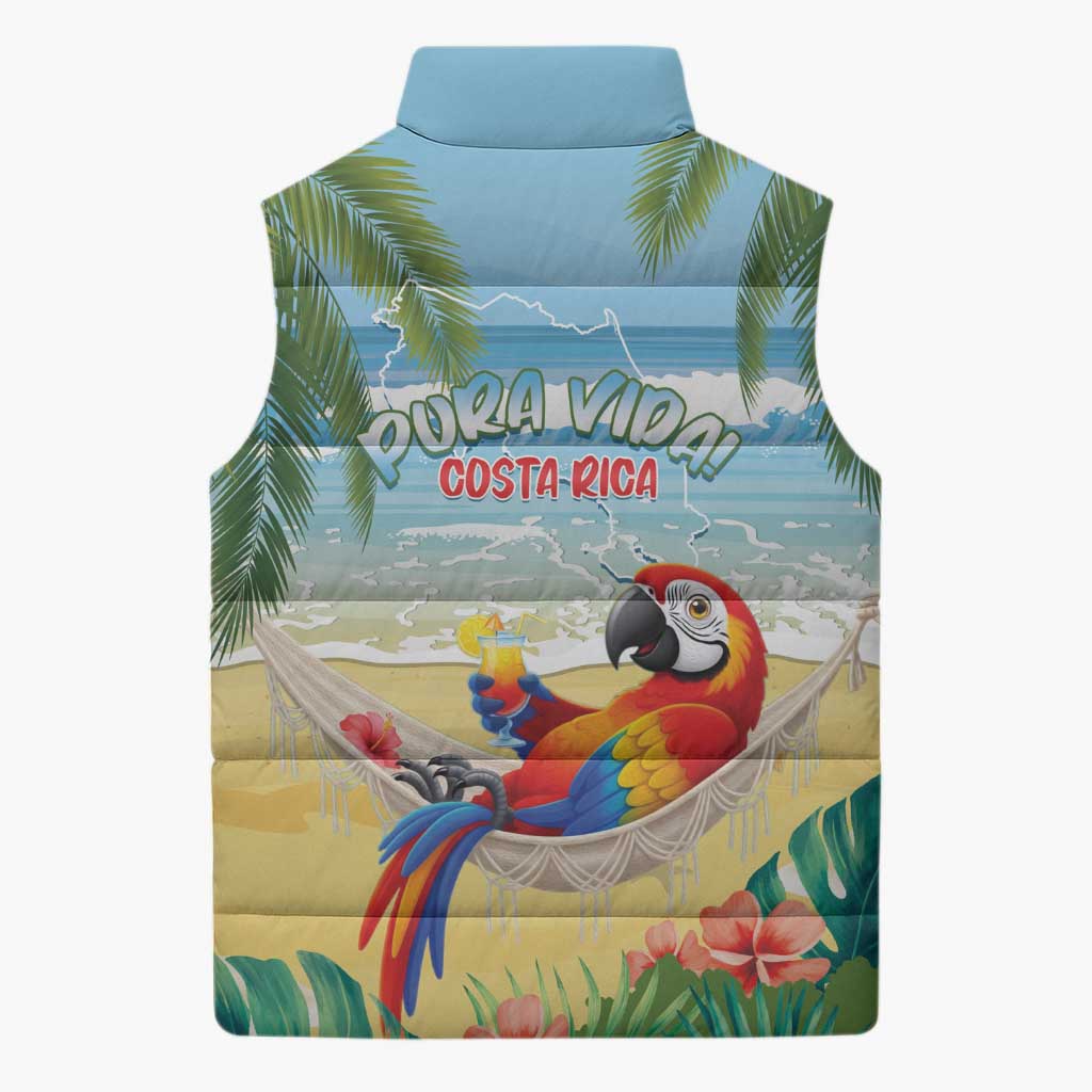 Pura Vida Costa Rica Sleeveless Puffer Jacket Chilling Scarlet Macaw Tropical Vibes - Wonder Print Shop