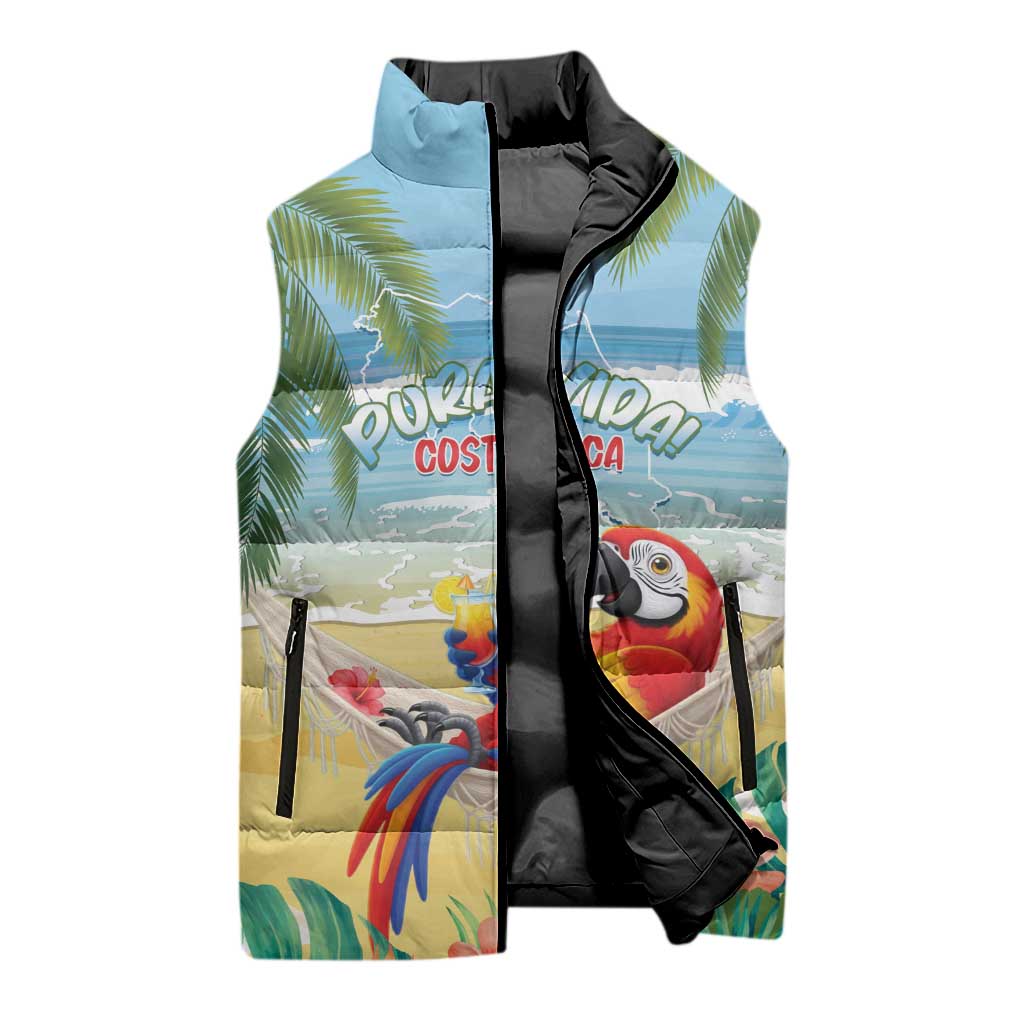 Pura Vida Costa Rica Sleeveless Puffer Jacket Chilling Scarlet Macaw Tropical Vibes - Wonder Print Shop