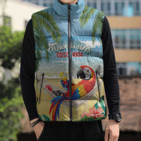 Pura Vida Costa Rica Sleeveless Puffer Jacket Chilling Scarlet Macaw Tropical Vibes - Wonder Print Shop