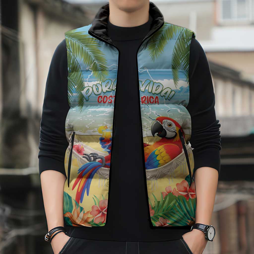 Pura Vida Costa Rica Sleeveless Puffer Jacket Chilling Scarlet Macaw Tropical Vibes - Wonder Print Shop