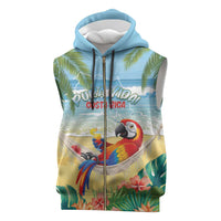 Pura Vida Costa Rica Sleeveless Zip Hoodie Chilling Scarlet Macaw Tropical Vibes - Wonder Print Shop
