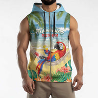 Pura Vida Costa Rica Sleeveless Zip Hoodie Chilling Scarlet Macaw Tropical Vibes - Wonder Print Shop