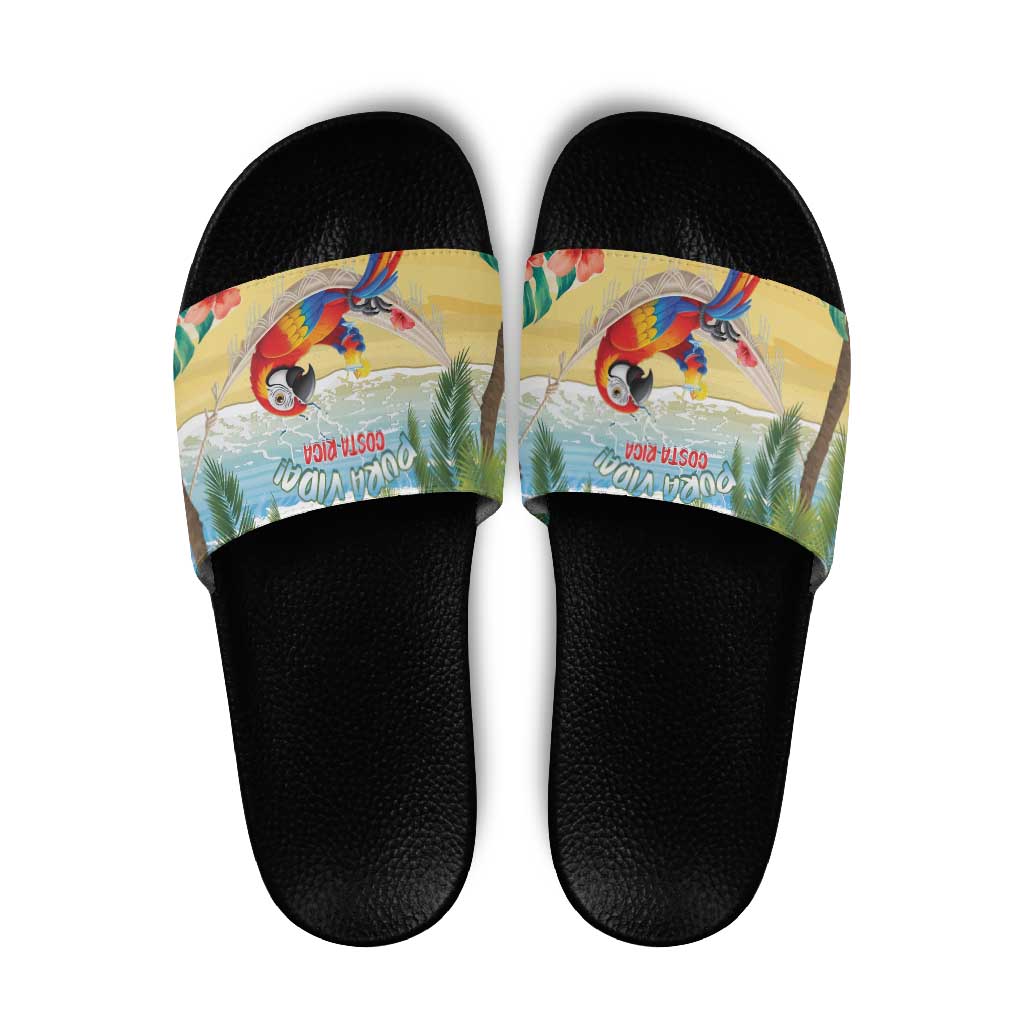 Pura Vida Costa Rica Slide Sandals Chilling Scarlet Macaw Tropical Vibes - Wonder Print Shop