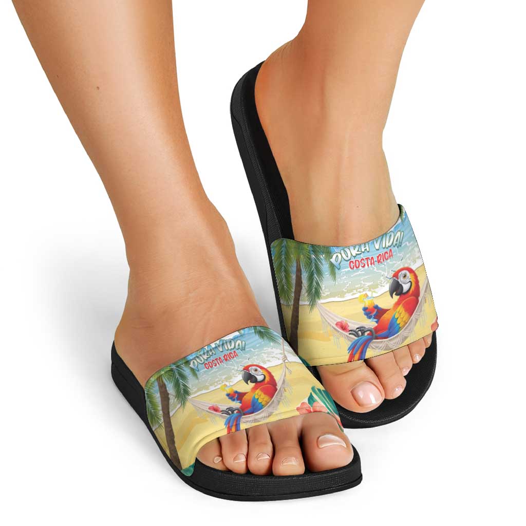 Pura Vida Costa Rica Slide Sandals Chilling Scarlet Macaw Tropical Vibes - Wonder Print Shop