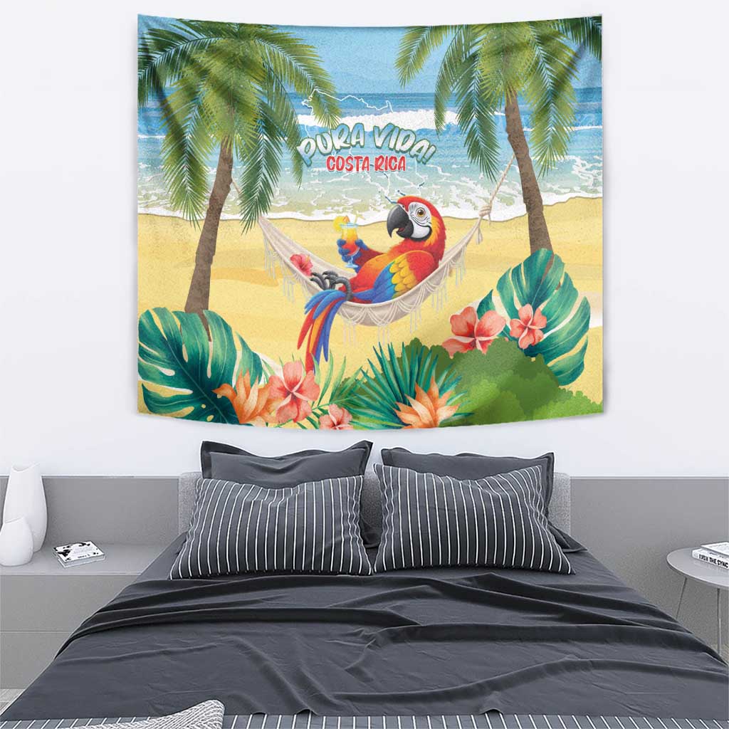 Pura Vida Costa Rica Tapestry Chilling Scarlet Macaw Tropical Vibes - Wonder Print Shop