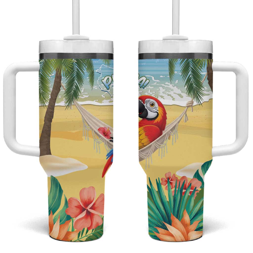 Pura Vida Costa Rica Tumbler With Handle Chilling Scarlet Macaw Tropical Vibes - Wonder Print Shop