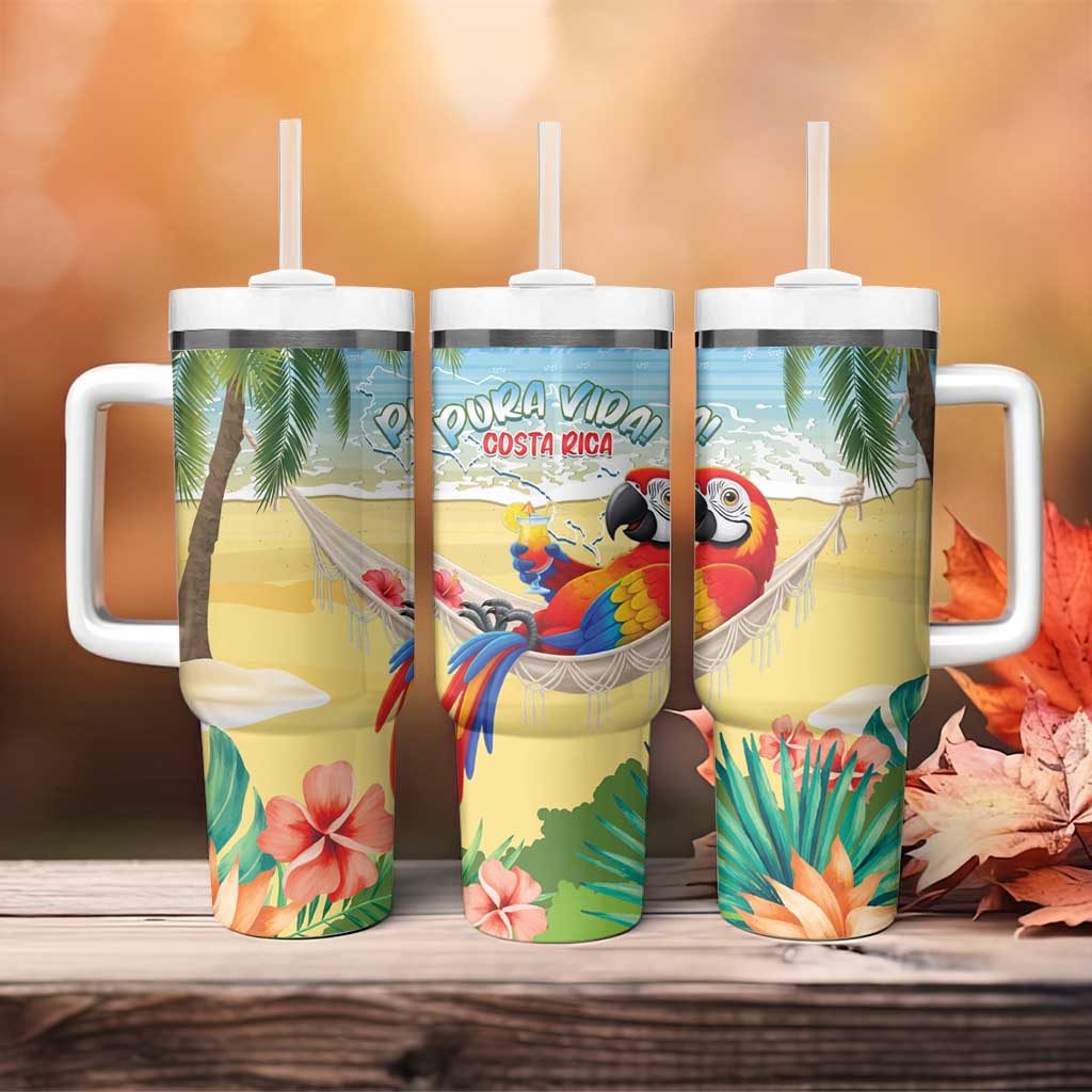 Pura Vida Costa Rica Tumbler With Handle Chilling Scarlet Macaw Tropical Vibes - Wonder Print Shop