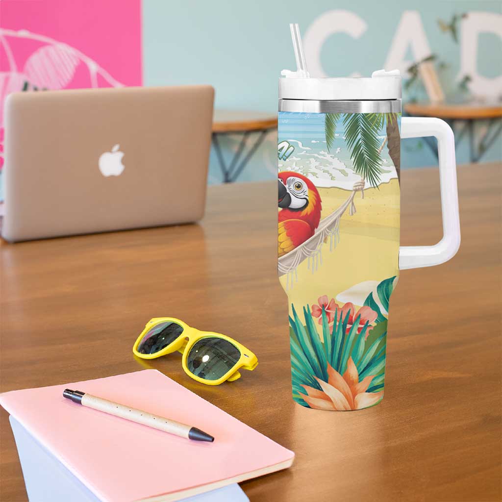 Pura Vida Costa Rica Tumbler With Handle Chilling Scarlet Macaw Tropical Vibes - Wonder Print Shop