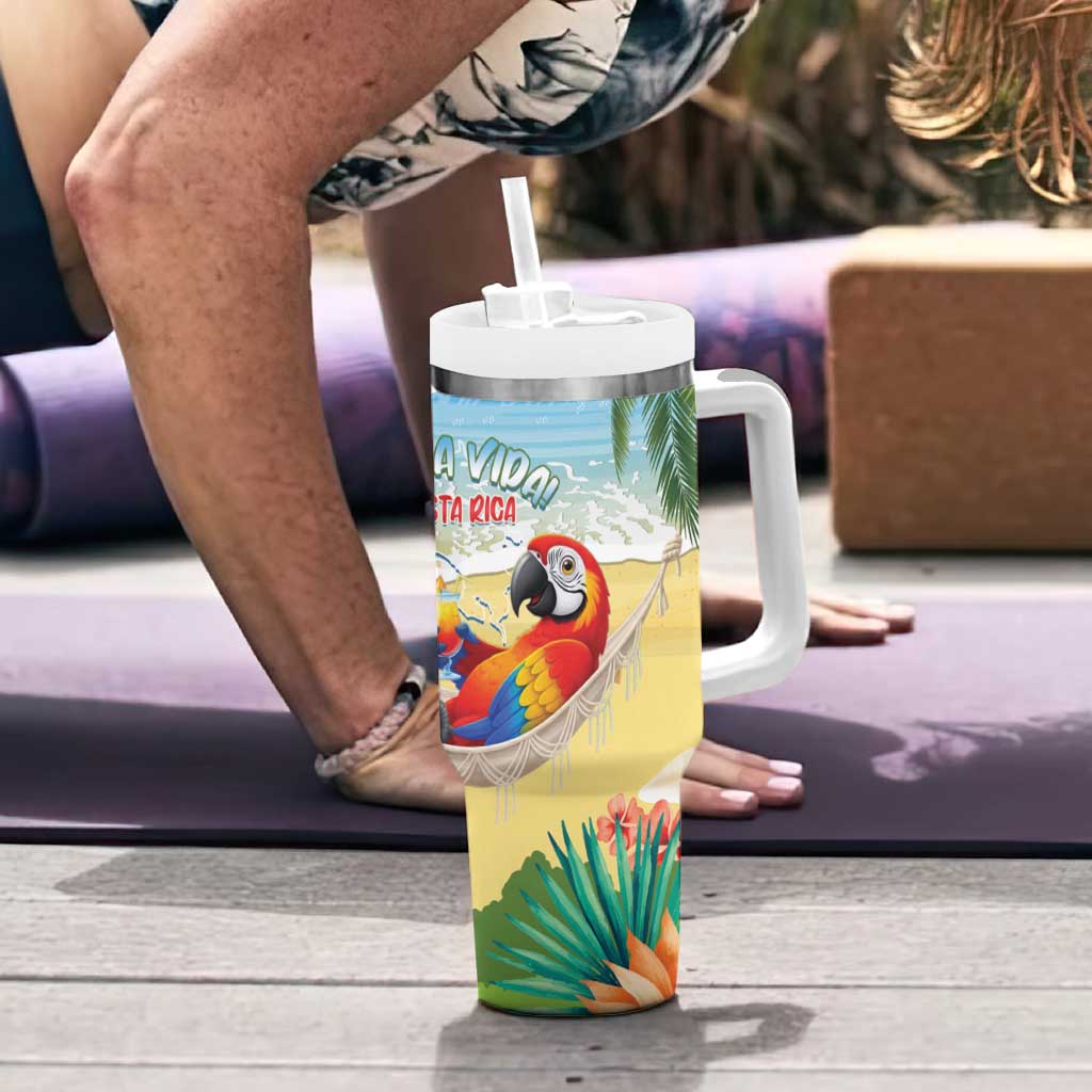 Pura Vida Costa Rica Tumbler With Handle Chilling Scarlet Macaw Tropical Vibes - Wonder Print Shop