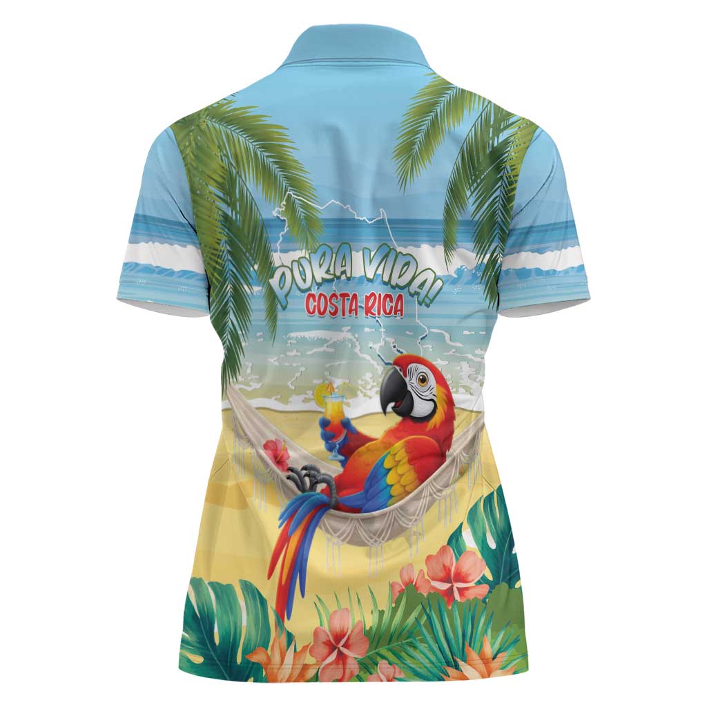 Pura Vida Costa Rica Women Polo Shirt Chilling Scarlet Macaw Tropical Vibes - Wonder Print Shop