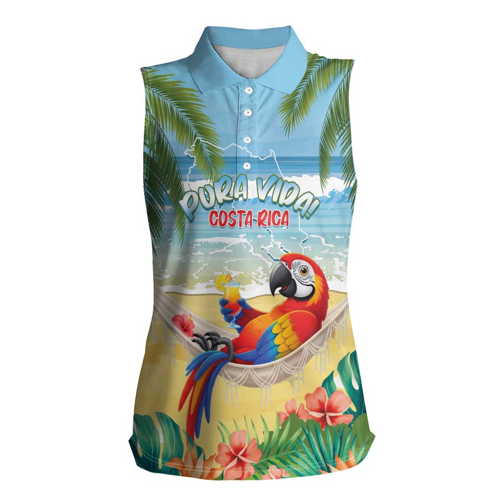 Pura Vida Costa Rica Women Sleeveless Polo Shirt Chilling Scarlet Macaw Tropical Vibes - Wonder Print Shop