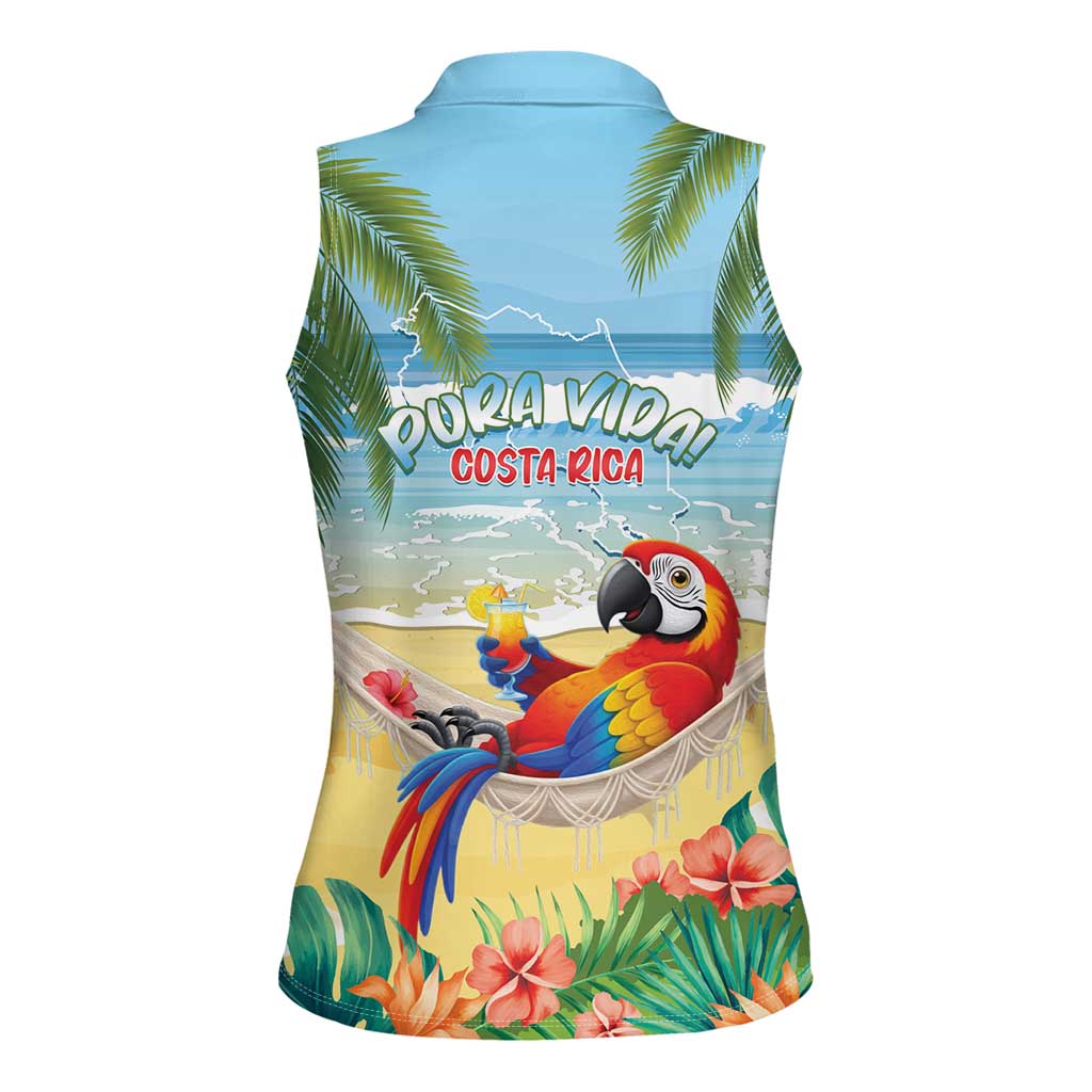 Pura Vida Costa Rica Women Sleeveless Polo Shirt Chilling Scarlet Macaw Tropical Vibes - Wonder Print Shop
