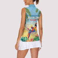 Pura Vida Costa Rica Women Sleeveless Polo Shirt Chilling Scarlet Macaw Tropical Vibes - Wonder Print Shop