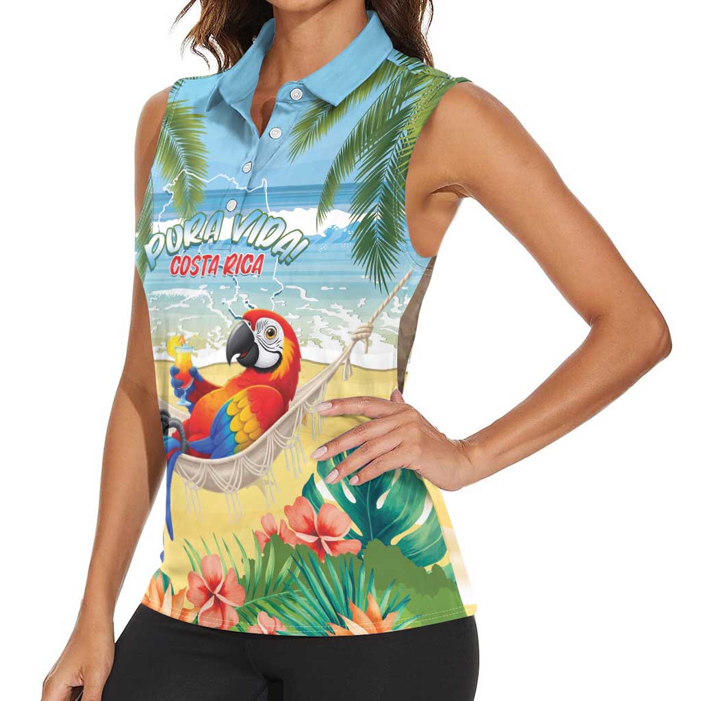 Pura Vida Costa Rica Women Sleeveless Polo Shirt Chilling Scarlet Macaw Tropical Vibes - Wonder Print Shop