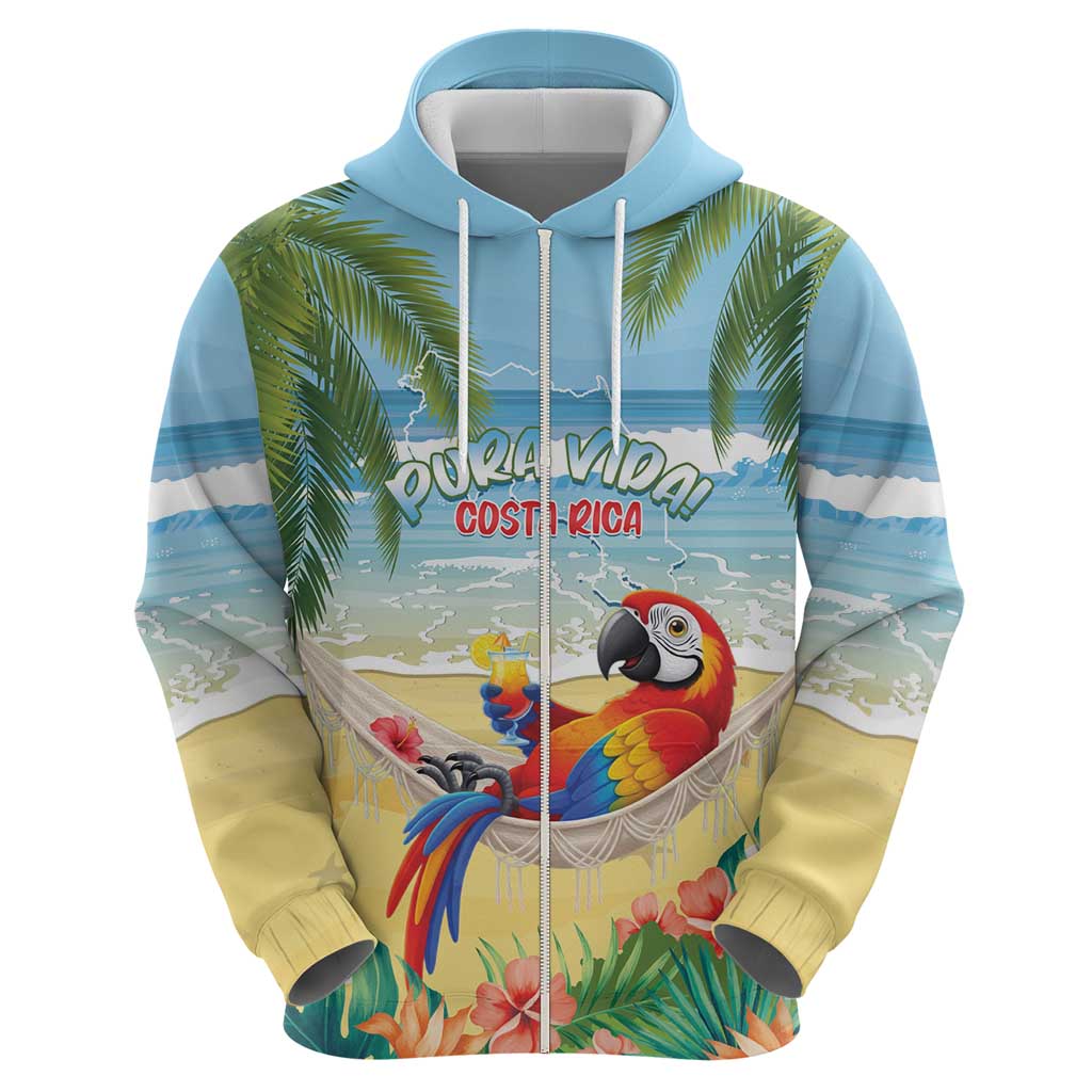 Pura Vida Costa Rica Zip Hoodie Chilling Scarlet Macaw Tropical Vibes - Wonder Print Shop