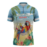 Pura Vida Costa Rica Zipper Polo Shirt Chilling Scarlet Macaw Tropical Vibes - Wonder Print Shop
