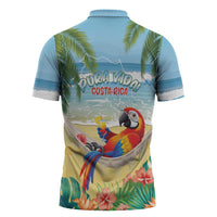 Pura Vida Costa Rica Zipper Polo Shirt Chilling Scarlet Macaw Tropical Vibes - Wonder Print Shop