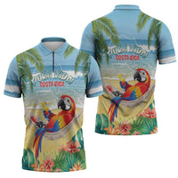 Pura Vida Costa Rica Zipper Polo Shirt Chilling Scarlet Macaw Tropical Vibes - Wonder Print Shop