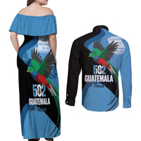 Guatemala Independence Day Couples Matching Off Shoulder Maxi Dress and Long Sleeve Button Shirt 502 Mi Tierra Resplendent Quetzal - Wonder Print Shop