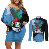 Guatemala Independence Day Couples Matching Off Shoulder Short Dress and Long Sleeve Button Shirt 502 Mi Tierra Resplendent Quetzal - Wonder Print Shop
