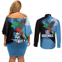Guatemala Independence Day Couples Matching Off Shoulder Short Dress and Long Sleeve Button Shirt 502 Mi Tierra Resplendent Quetzal - Wonder Print Shop