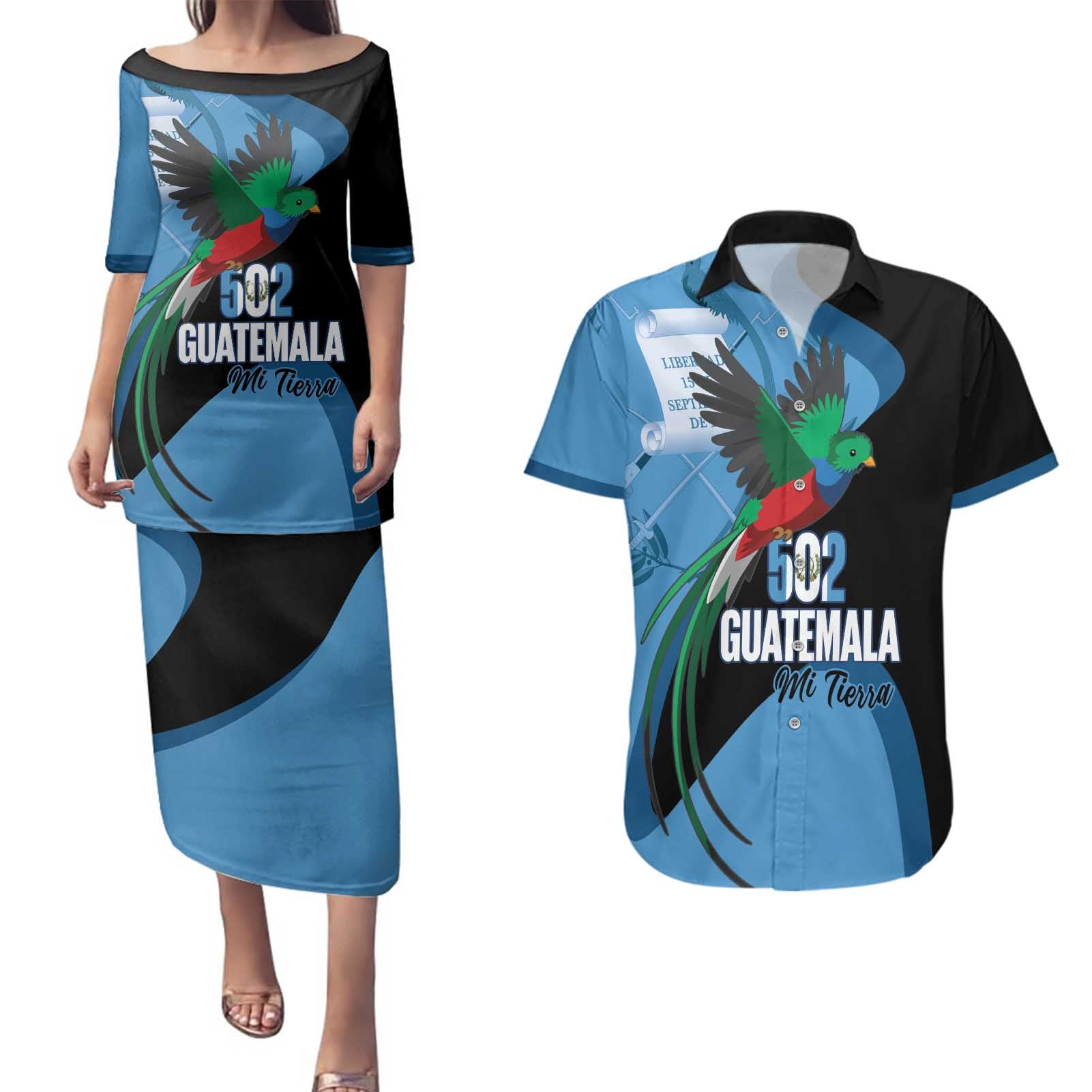 Guatemala Independence Day Couples Matching Puletasi and Hawaiian Shirt 502 Mi Tierra Resplendent Quetzal - Wonder Print Shop