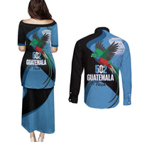 Guatemala Independence Day Couples Matching Puletasi and Long Sleeve Button Shirt 502 Mi Tierra Resplendent Quetzal - Wonder Print Shop