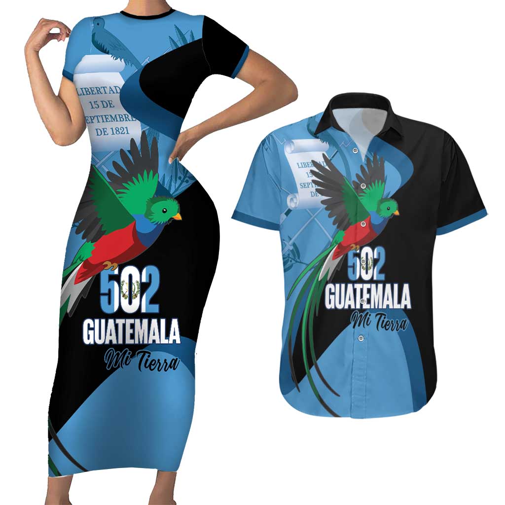 Guatemala Independence Day Couples Matching Short Sleeve Bodycon Dress and Hawaiian Shirt 502 Mi Tierra Resplendent Quetzal - Wonder Print Shop