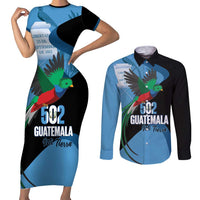 Guatemala Independence Day Couples Matching Short Sleeve Bodycon Dress and Long Sleeve Button Shirt 502 Mi Tierra Resplendent Quetzal - Wonder Print Shop