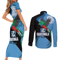 Guatemala Independence Day Couples Matching Short Sleeve Bodycon Dress and Long Sleeve Button Shirt 502 Mi Tierra Resplendent Quetzal - Wonder Print Shop