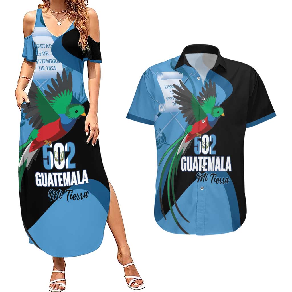 Guatemala Independence Day Couples Matching Summer Maxi Dress and Hawaiian Shirt 502 Mi Tierra Resplendent Quetzal - Wonder Print Shop