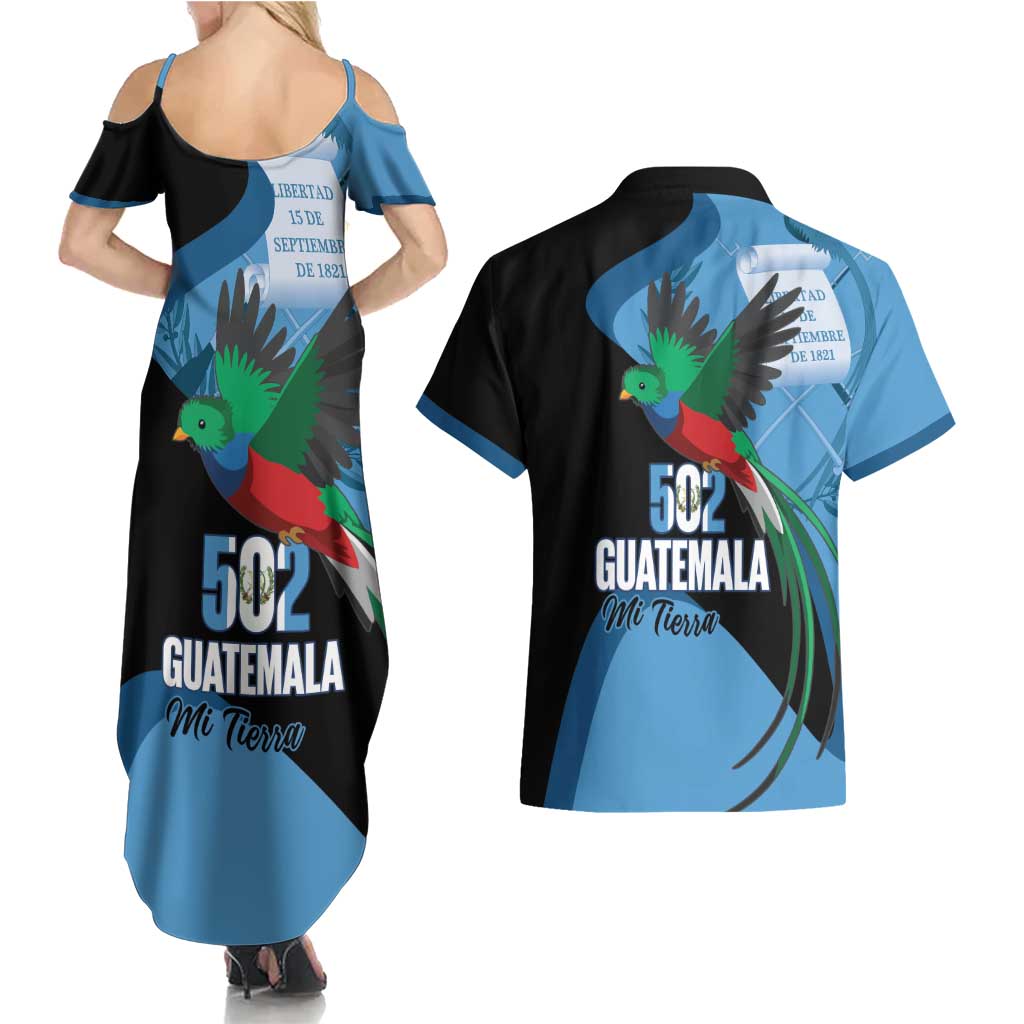 Guatemala Independence Day Couples Matching Summer Maxi Dress and Hawaiian Shirt 502 Mi Tierra Resplendent Quetzal - Wonder Print Shop