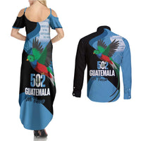 Guatemala Independence Day Couples Matching Summer Maxi Dress and Long Sleeve Button Shirt 502 Mi Tierra Resplendent Quetzal - Wonder Print Shop