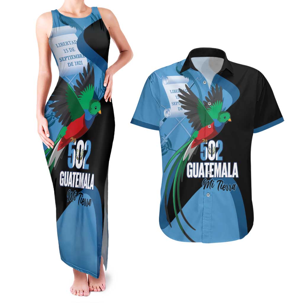 Guatemala Independence Day Couples Matching Tank Maxi Dress and Hawaiian Shirt 502 Mi Tierra Resplendent Quetzal - Wonder Print Shop