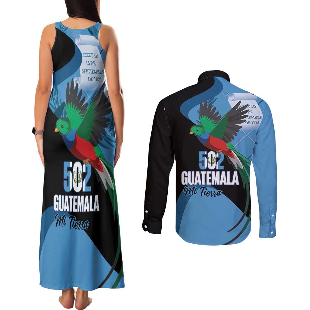 Guatemala Independence Day Couples Matching Tank Maxi Dress and Long Sleeve Button Shirt 502 Mi Tierra Resplendent Quetzal - Wonder Print Shop