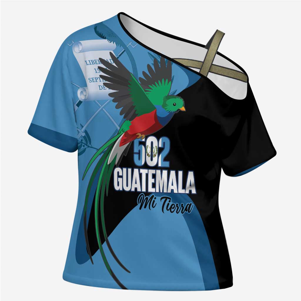 Guatemala Independence Day Cross Shoulder Shirt 502 Mi Tierra Resplendent Quetzal - Wonder Print Shop