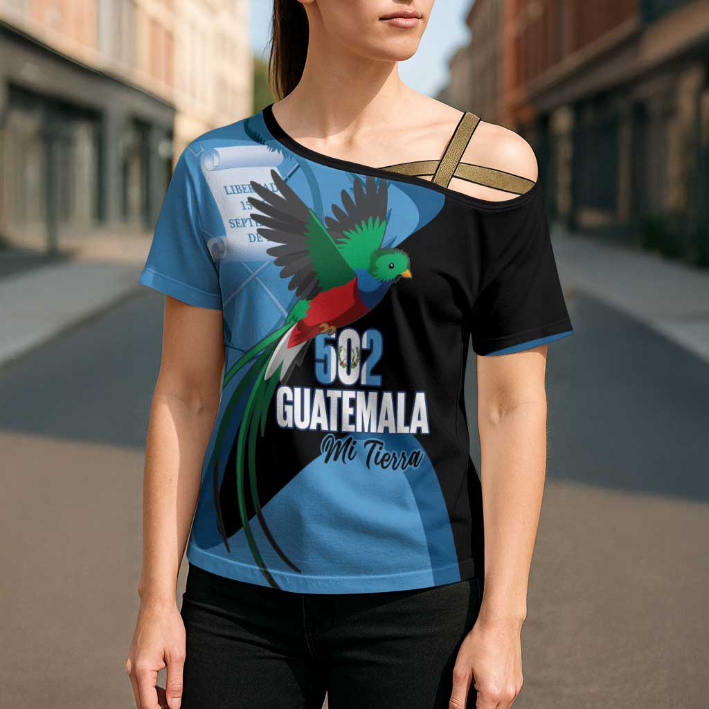 Guatemala Independence Day Cross Shoulder Shirt 502 Mi Tierra Resplendent Quetzal - Wonder Print Shop