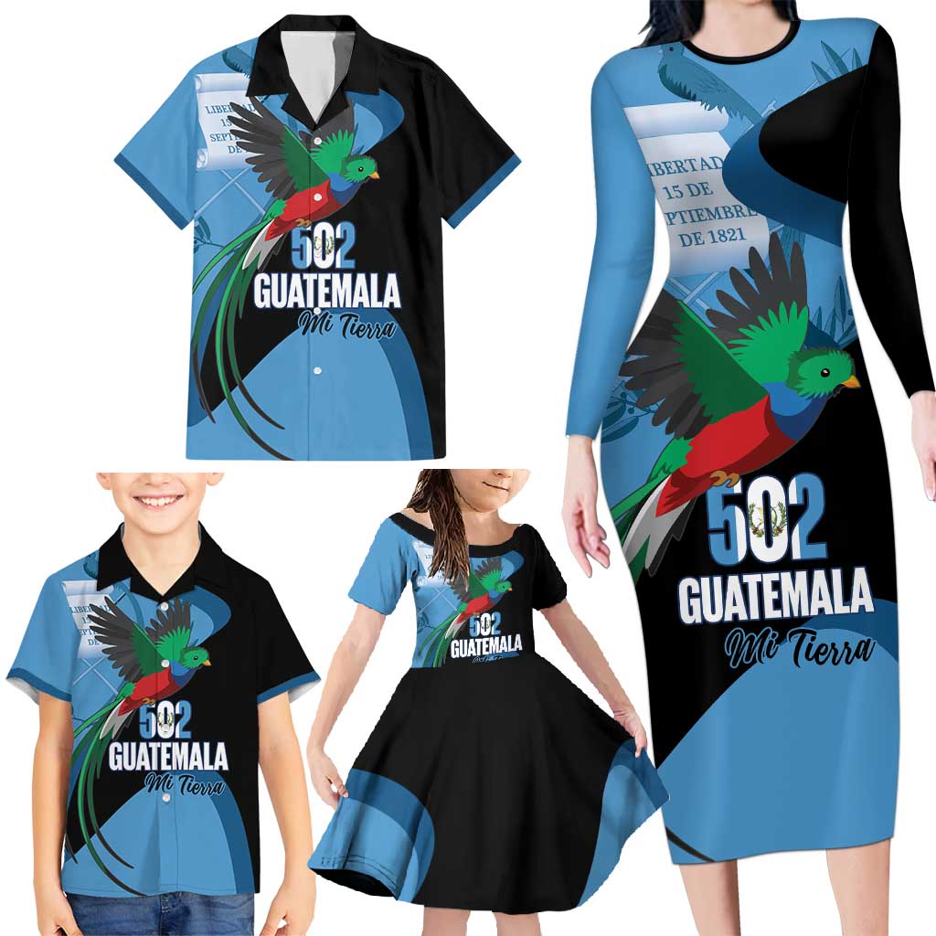 Guatemala Independence Day Family Matching Long Sleeve Bodycon Dress and Hawaiian Shirt 502 Mi Tierra Resplendent Quetzal - Wonder Print Shop