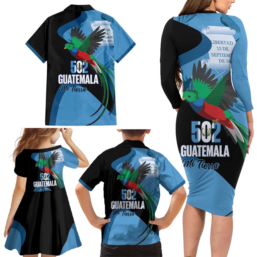 Guatemala Independence Day Family Matching Long Sleeve Bodycon Dress and Hawaiian Shirt 502 Mi Tierra Resplendent Quetzal - Wonder Print Shop