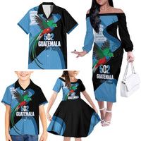 Guatemala Independence Day Family Matching Off The Shoulder Long Sleeve Dress and Hawaiian Shirt 502 Mi Tierra Resplendent Quetzal - Wonder Print Shop