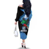 Guatemala Independence Day Family Matching Off The Shoulder Long Sleeve Dress and Hawaiian Shirt 502 Mi Tierra Resplendent Quetzal - Wonder Print Shop