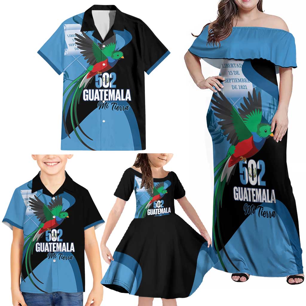 Guatemala Independence Day Family Matching Off Shoulder Maxi Dress and Hawaiian Shirt 502 Mi Tierra Resplendent Quetzal - Wonder Print Shop