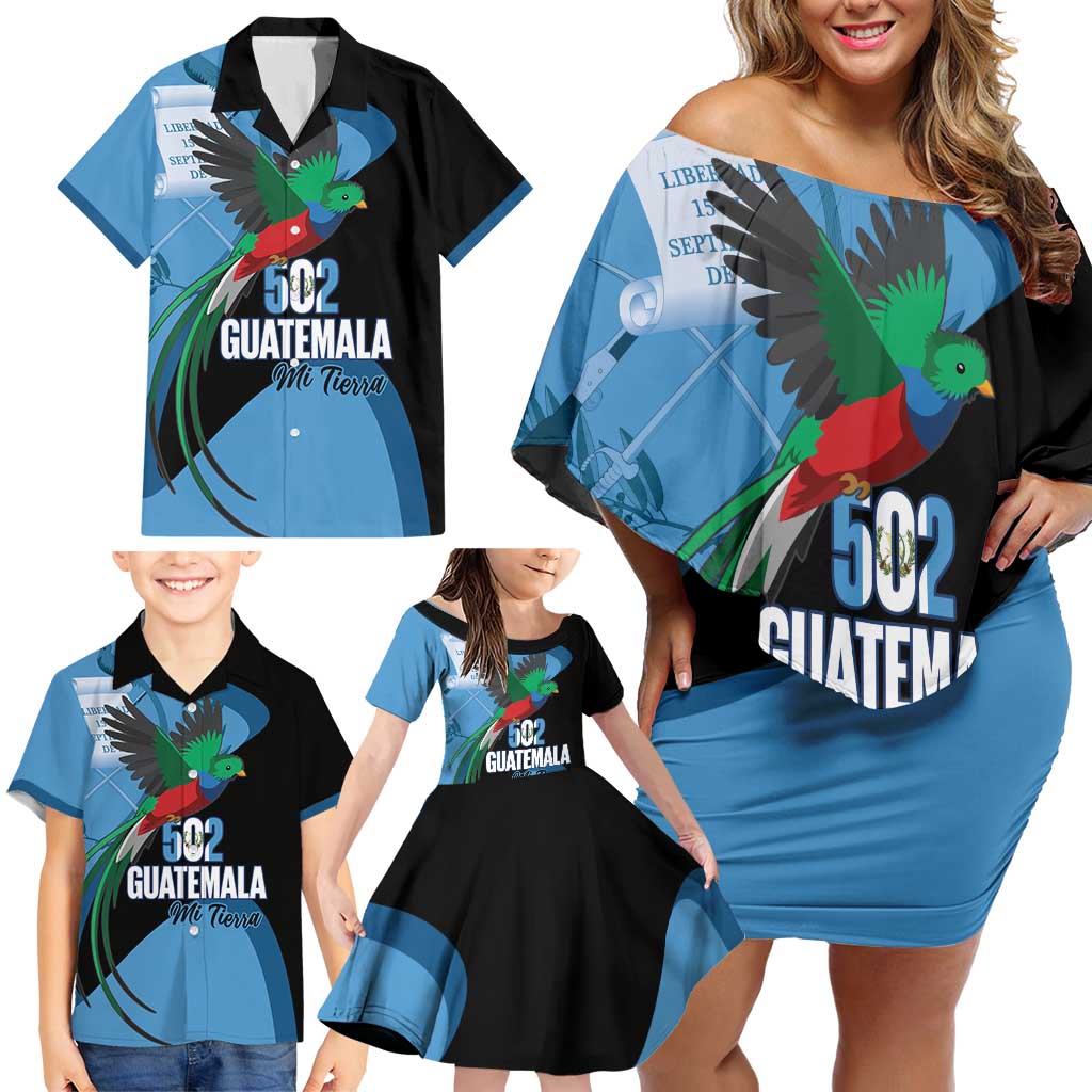 Guatemala Independence Day Family Matching Off Shoulder Short Dress and Hawaiian Shirt 502 Mi Tierra Resplendent Quetzal - Wonder Print Shop