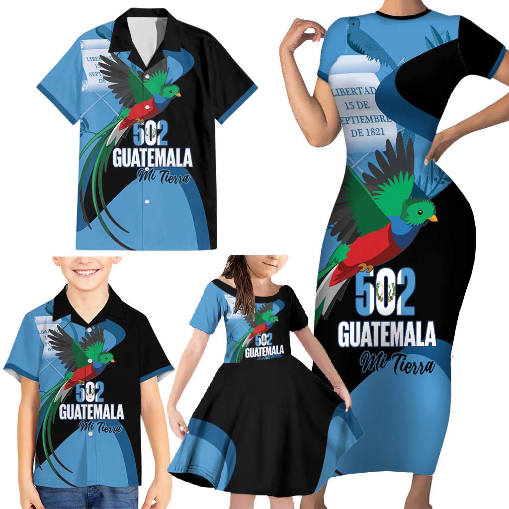 Guatemala Independence Day Family Matching Short Sleeve Bodycon Dress and Hawaiian Shirt 502 Mi Tierra Resplendent Quetzal - Wonder Print Shop