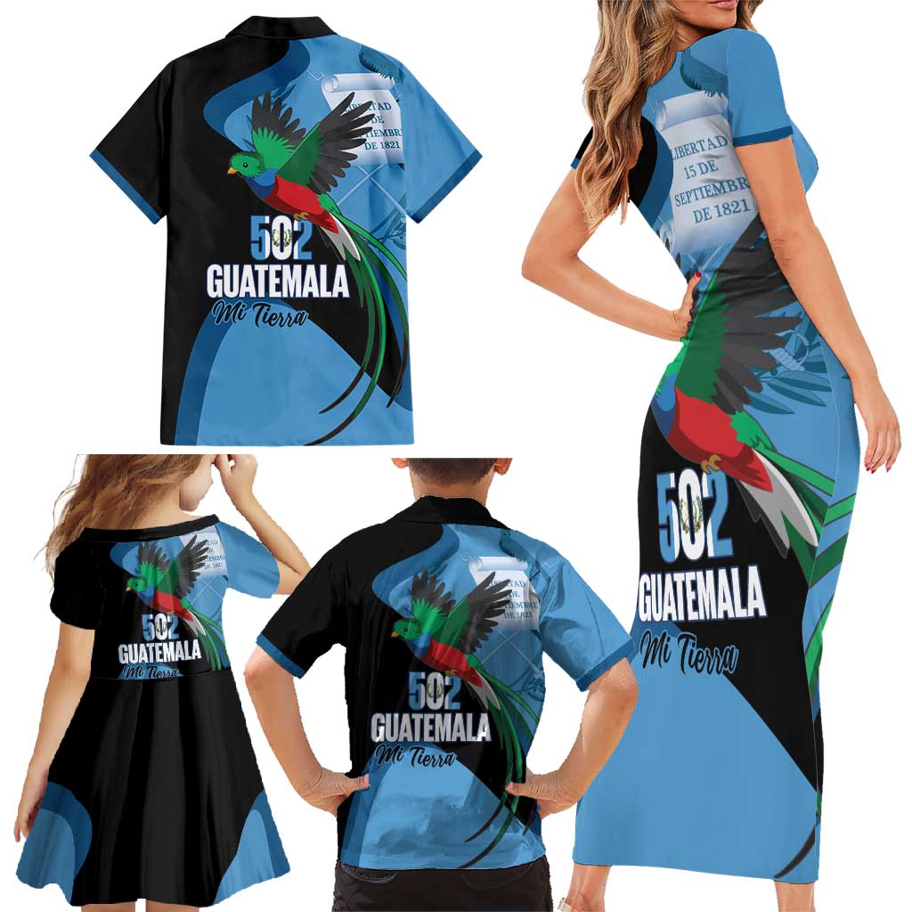 Guatemala Independence Day Family Matching Short Sleeve Bodycon Dress and Hawaiian Shirt 502 Mi Tierra Resplendent Quetzal - Wonder Print Shop