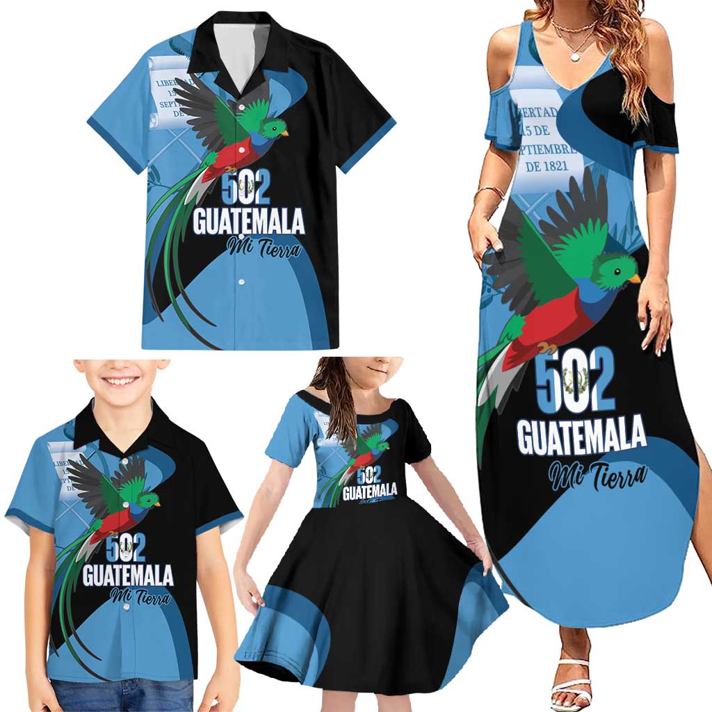 Guatemala Independence Day Family Matching Summer Maxi Dress and Hawaiian Shirt 502 Mi Tierra Resplendent Quetzal - Wonder Print Shop