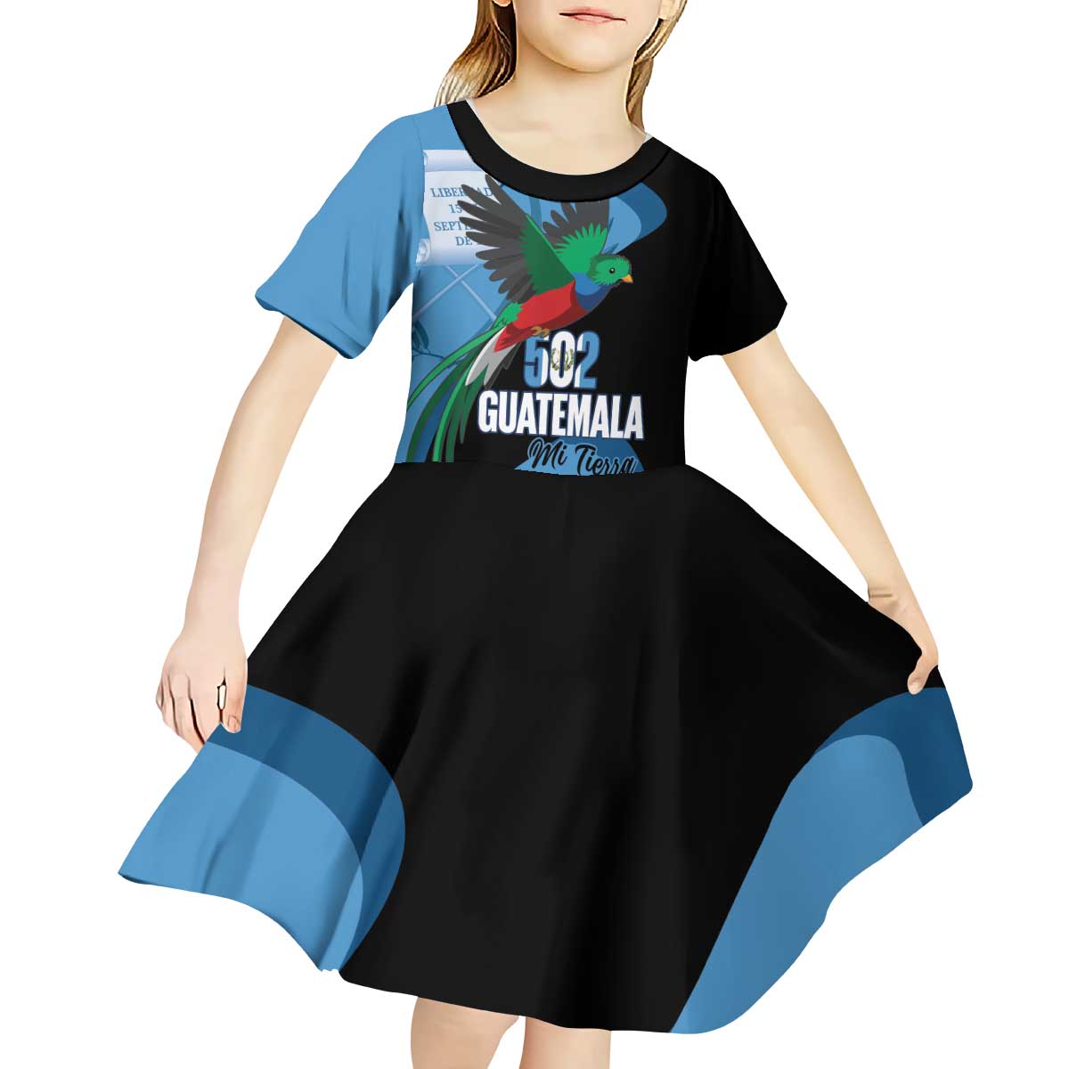 Guatemala Independence Day Kid Short Sleeve Dress 502 Mi Tierra Resplendent Quetzal - Wonder Print Shop