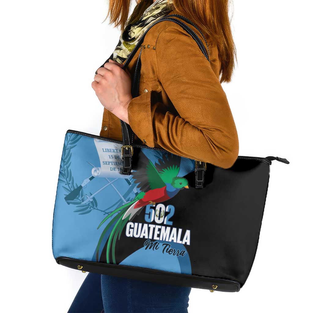 Guatemala Independence Day Leather Tote Bag 502 Mi Tierra Resplendent Quetzal - Wonder Print Shop